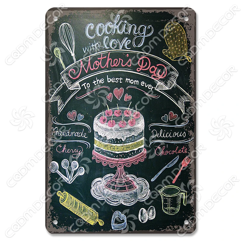 Sweet Food Tin Sign Poster Vintage Ice Cream Lemon Pie Coffee Cake Metal Plaque Cafe Kitchen Dinning Room Home Wall Decor