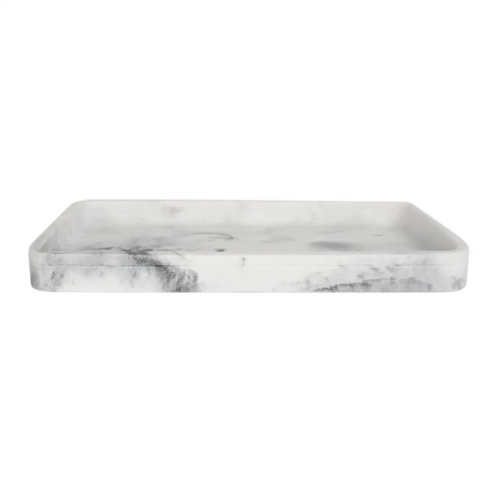 

Marble Effect Counter top Storage Organizer Tray Bath Desk Nightstands Easy Care Grey White Tones Crafted Resin Functional