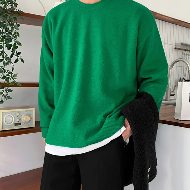

SYUHGFA Men's Clothing 2024 Autumn Winter New Round Collar Thickened Sweatshirt Fashion Loose Solid Color Sweatshirts