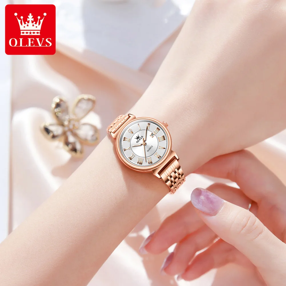 OLEVS 9997 Women's Watches Solid Stainless steel Strap Classic Elegance Roman Dial Waterproof Luminous Date Girl Wristwatch Gift 2