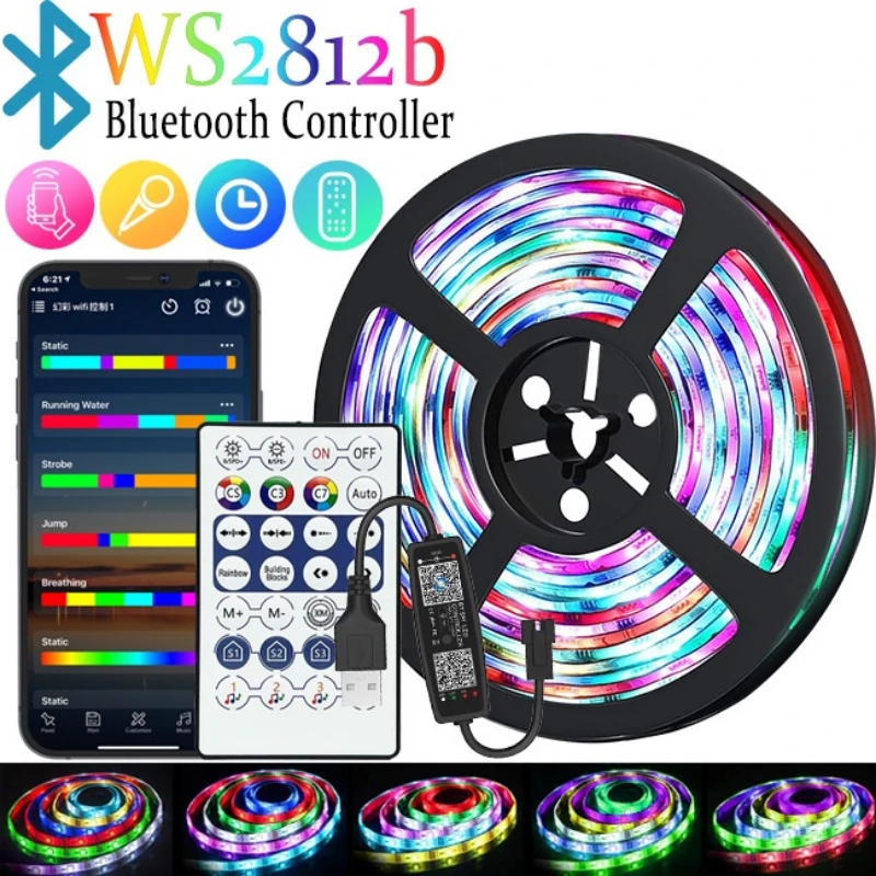 Bluetooth-приложение 5 в 5050 Волшебная USB RGB-полоса, модель WS2812B, для лошадей, гонок, дыхание, Проточная вода, атмосфера, женская модель для дома