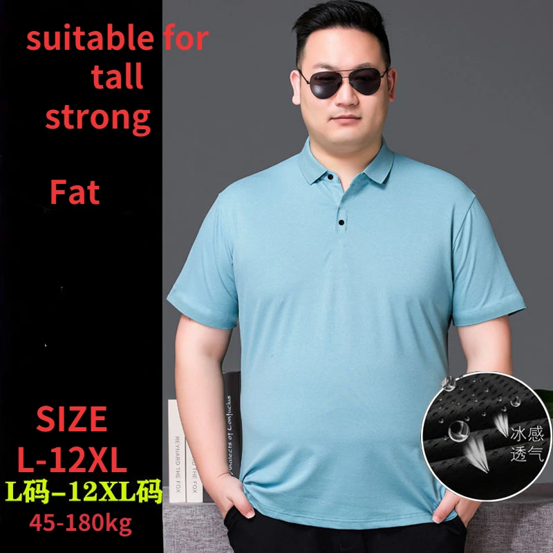 Summer Men Polo Tops Breathable Quick Dry T Shirt Short Sleeve 9XL 10XL 12XL 180KG Sports Tees Fat Elasticity Tops Tshirt