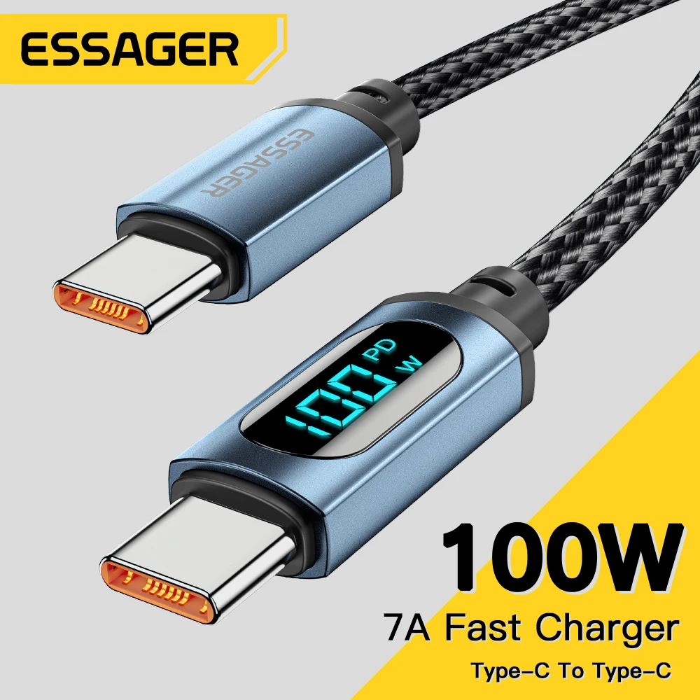 

Essager PD 100W USB Type C Cable to USB C 7A Fast Charging Charger Wire Cord For OPPO Realme Huawei Poco Samsung Display Cable