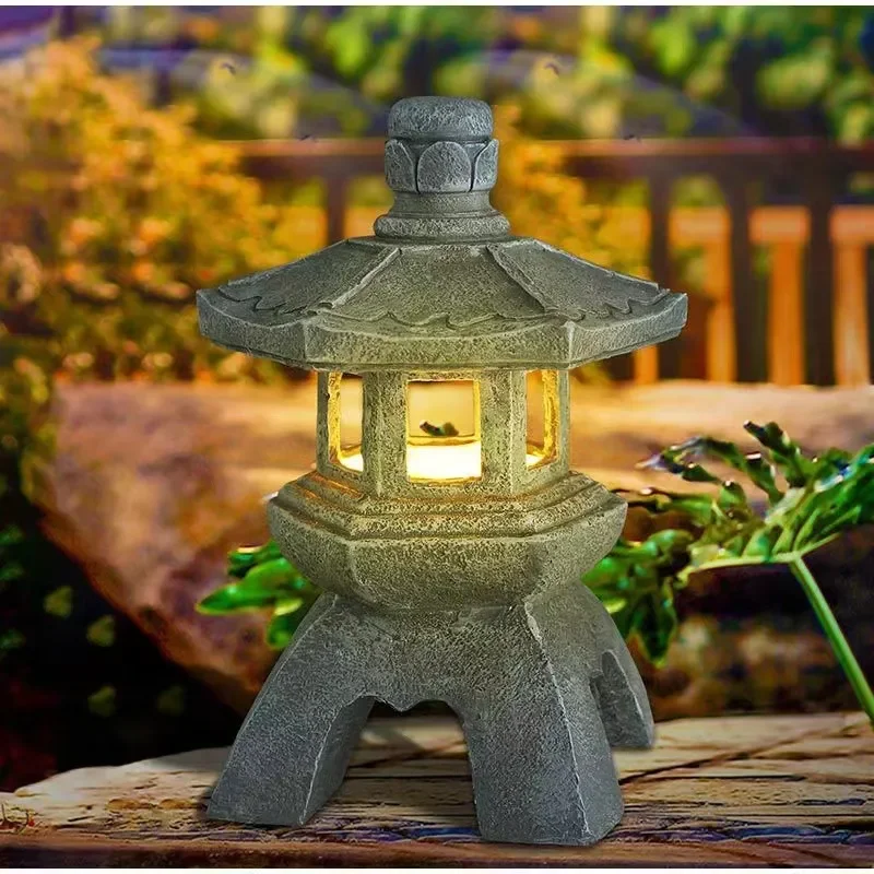 Lanterna Giapponese Da Giardino A Energia Solare - Pagoda Zen Per Esterni, Grigio, 26 Cm