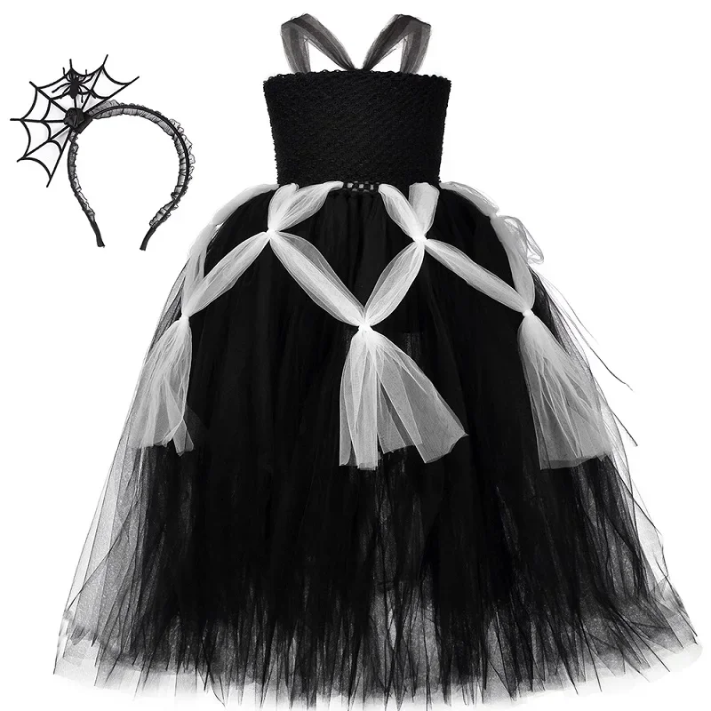 thumbnail image 1 of Disfraz de araña para niñas, vestido largo con tutú negro, telaraña, ropa de bruja para Halloween, disfraces de fiesta de carnaval para niños, 1 of 5