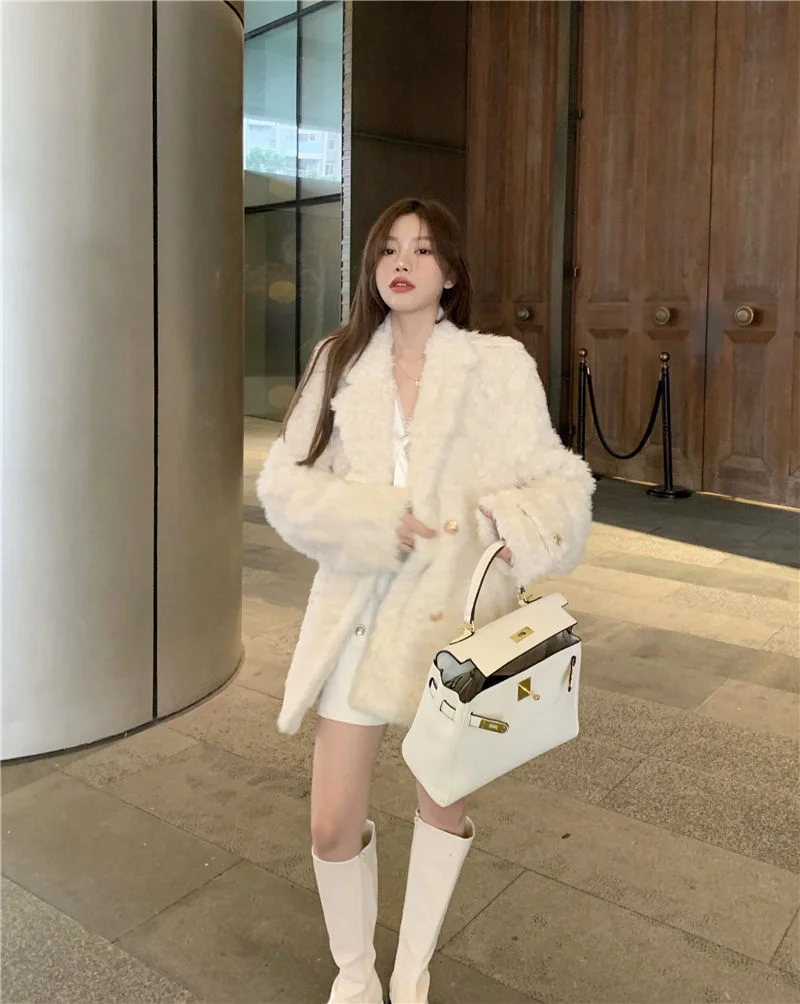 2023 Autumn Winter Loose New Style Small Fragrance Coat Women's Mid Length Small Crowd Set Loose Coat Coat Thickened with Velvet