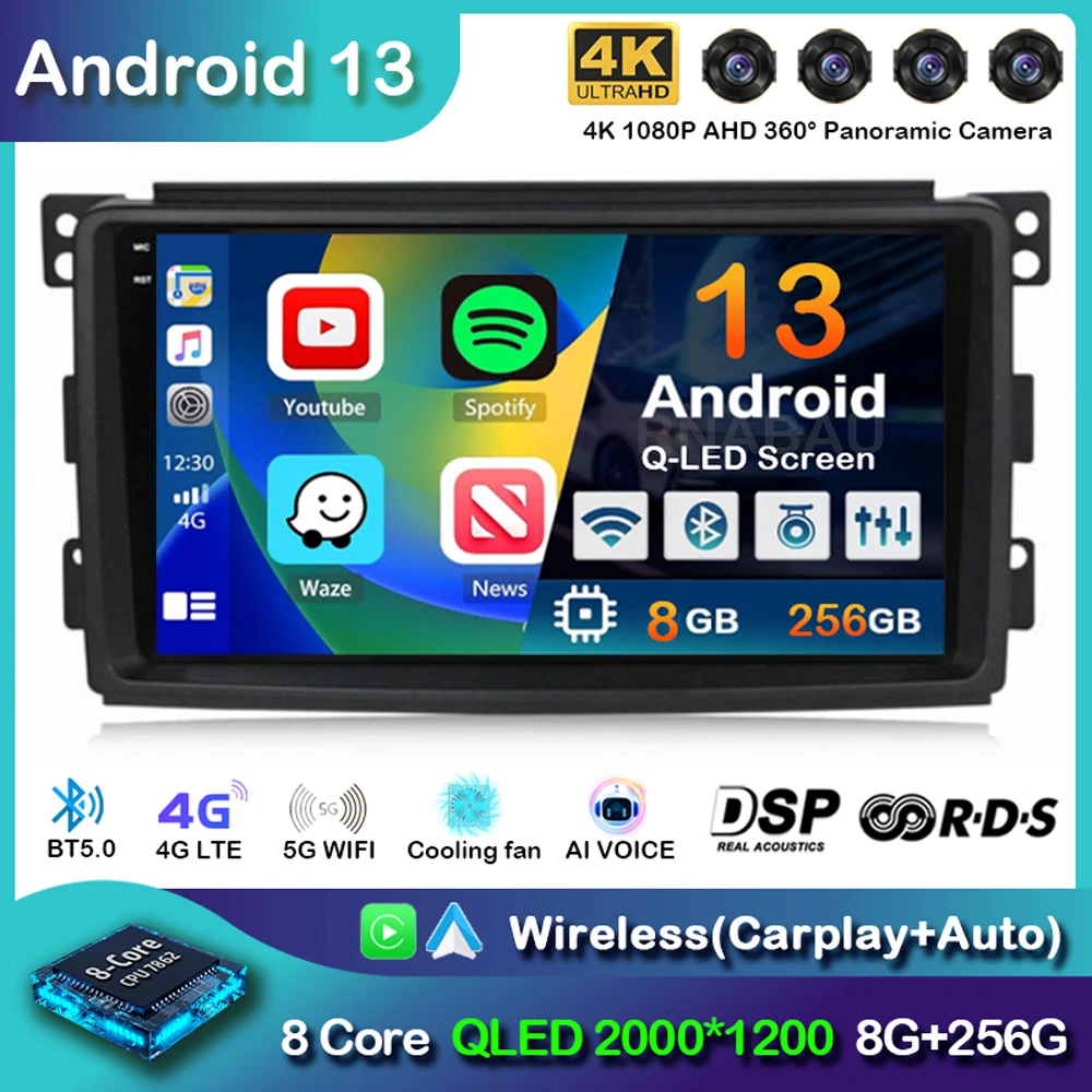 

Android 13 Carplay для Smart Fortwo W451 2006 2007 2008 2009 автомобильное радио GPS-навигация мультимедийный видеоплеер стерео 2Din DVD
