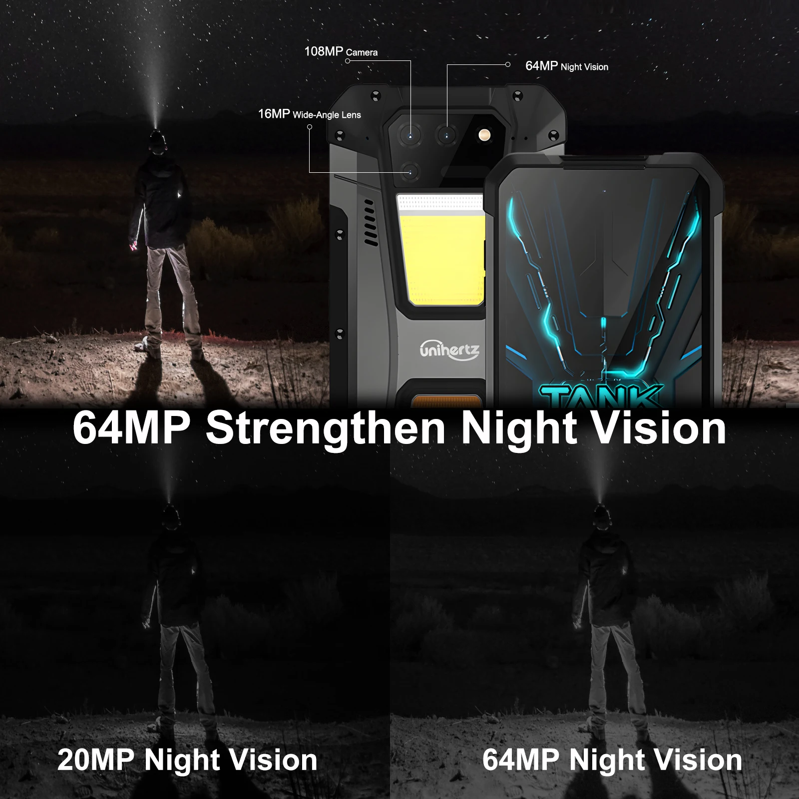 Unihertz 8849 tank 2 waterproof projector smartphone 24GB 512GB Rugged Cellphone 64MP Super night vision 15500mAh phone 4