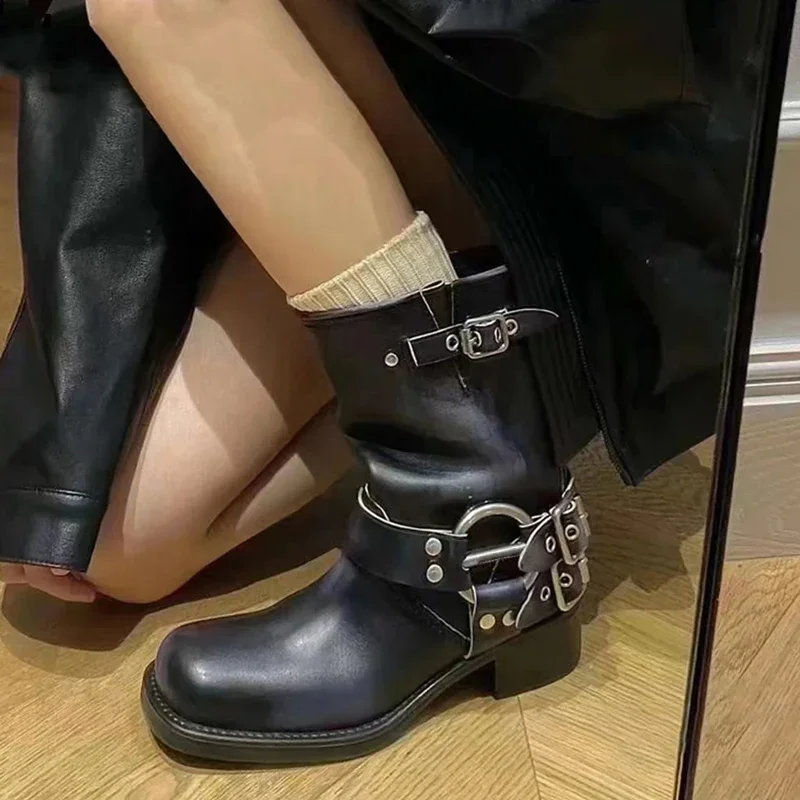 

Women's Thick Sole Martin Boots Cowboy Boots Mid Heel Shoes Modern Retro Women's Boots Winter Fashion Motorcycle Boots