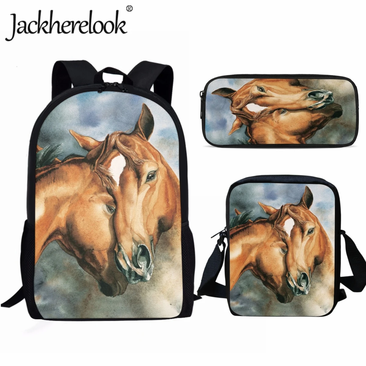 Jackherelook Art Illustration Horse Fashion School Bags for Teenagers Kids Practical College Students Laptop Bag Book Bags Sets