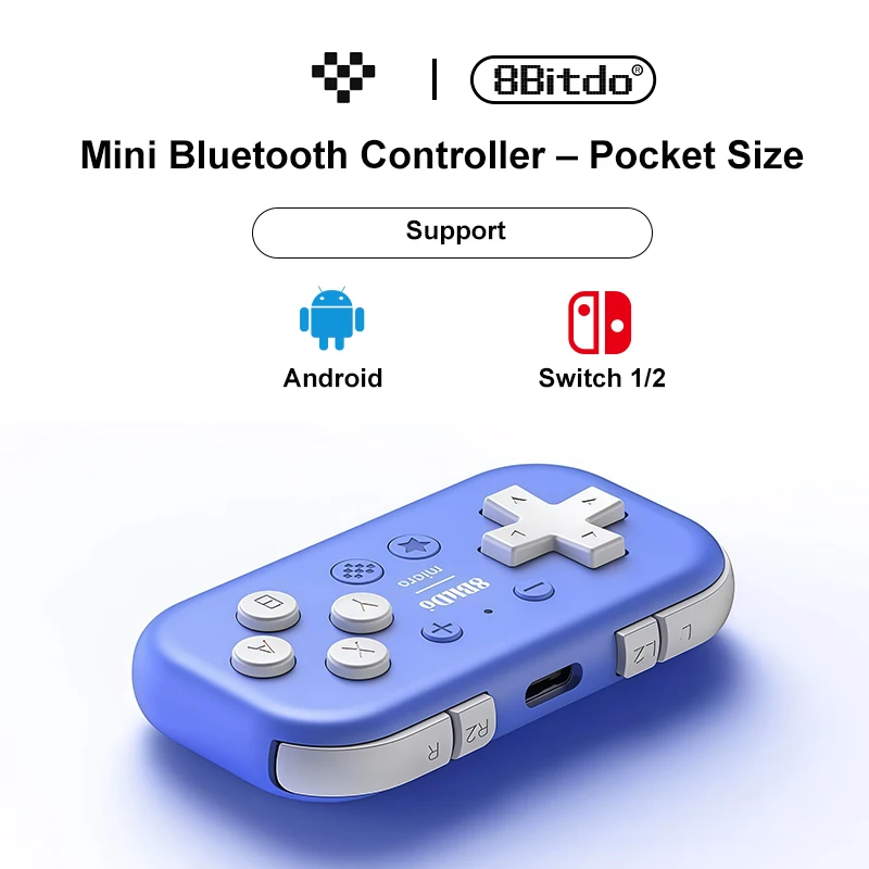 8Bitdo 마이크로 블루투스 게임패드, 스위치1/2, 안드로이드, iOS, 라즈베리 파이용 포켓 사이즈 미니 컨트롤러, 키보드 모드 지원
