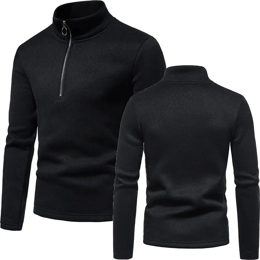 Male Autumn Winter Sweatshirts Tops Men Slim Fit Basic Turtleneck Knitted Sweater Half Zip Open High Collar Pullover  Large Size