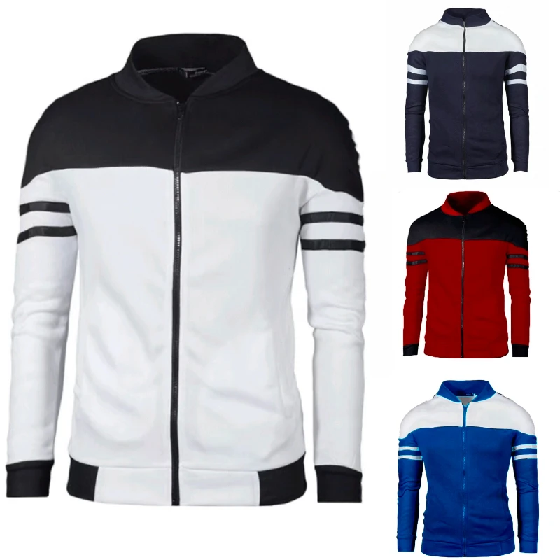 Fashion Men Slim Zipper Jacket Stripe Sweatshirt Jacket Casual Coat Outerwear Outdoor Cycling Mountain Climbing Men's Top M-3XL