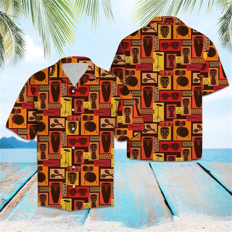 

Short Sleeve Hawaii Shirts Mens Fashion Shirt Africa Style Pattern Blouse Hawaiian Beach Female Clothing Holiday Camisas Male