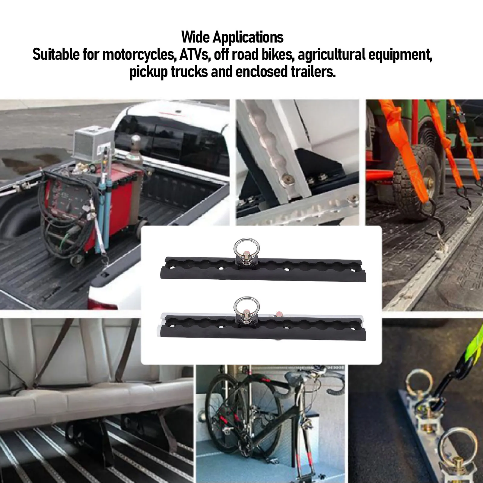 Aluminum L Track 304mm Thickened L Track Tie Down Rail with 4 Round Rings for Motorcycles ATVs Dirt Bikes Pickup Trucks