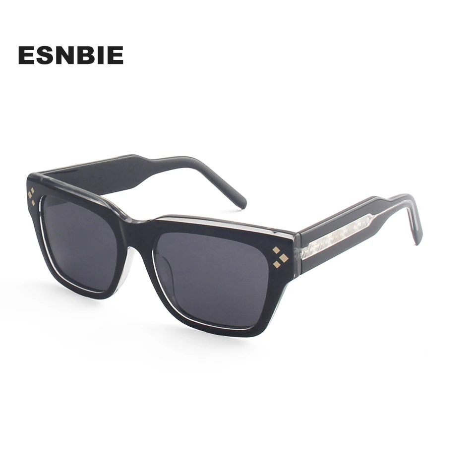 Klobige handgemachte Acetat polarisierte Sonnenbrille Mann quadratische Sonnenbrille Frau Uv400 Vintage Niet fahren Lunettes De Soleil Homme