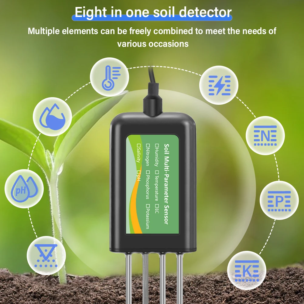 Soil Multi-Parameter Sensor RS485 8-in-1 pH EC Moisture Temperature Salinity NPK