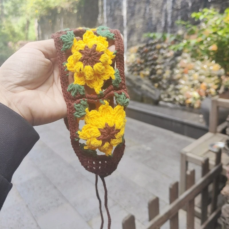 

Небольшой цветочный узор платок для волос вязанная крючком Бандана с завязкой сзади тюрбан