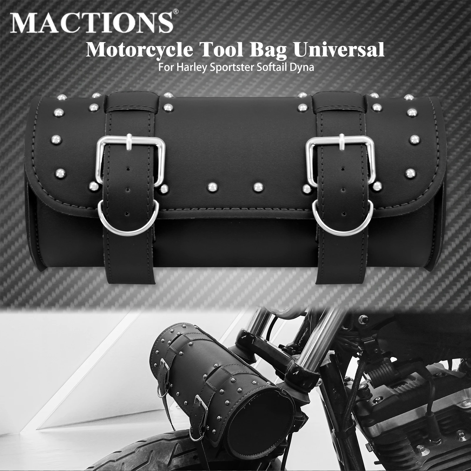 Leather Motorcycle Saddlebags with Front Tool Pouch - Side Storage Luggage Bags