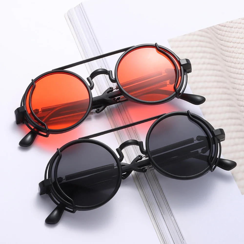 

1Pc Fashion Trendy Punk Steampunk Sunglasses Double Spring Sun Glasses Gothic Style Round Sunglasses UV400 Protection Eyewear