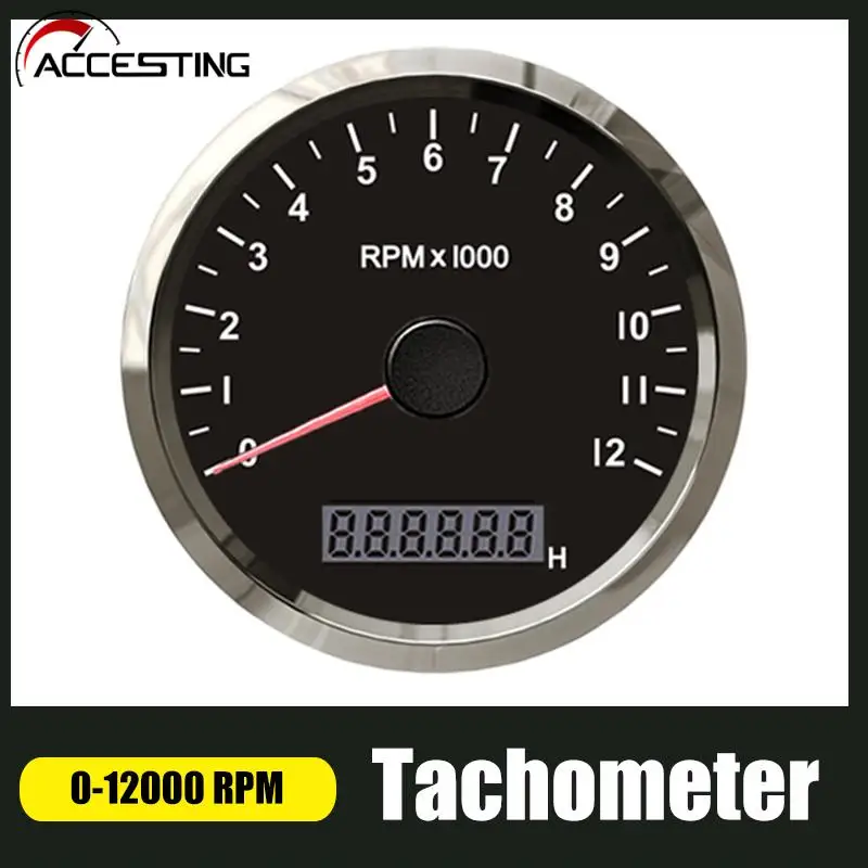 12000 Rpm Auto Boot Toerenteller Motor Tacho Gauge Met Lcd Urenteller