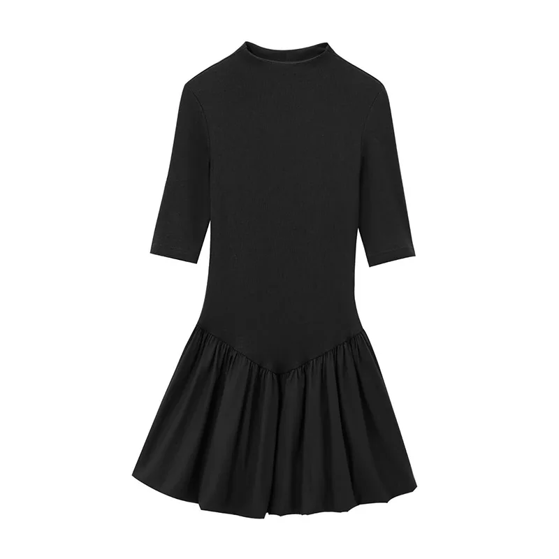 Elegant Pleated Mini Dress Women Brown O-Neck Sleeveless A Line High Waist Party Dresses Fashion Casual New Zipper Robes