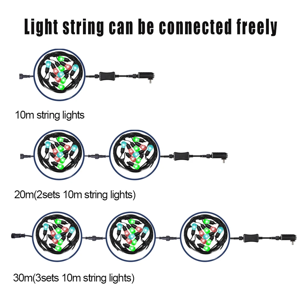 상업 등급 방수 야외 RGB LED 스트링 조명, 와이파이 전구, 투야 화초 정원 LED 조명, S14 전구, 10m, 20m, 30m