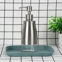 1ชิ้นเครื่องจ่ายสบู่เหลวเหลว304สแตนเลส + ขวดแก้วใสเจลอาบน้ำมือกดห้องน้ำ300มล. 4