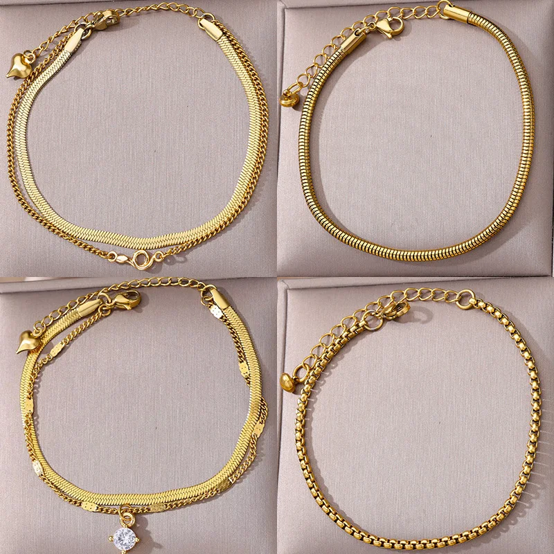 Zircon Double Snake Chain Anklet For Women