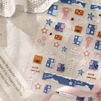 Autocollants 5D en jean à motif écossais pour nail art, patchs texturés en tissu, motifs cœur, nœud, étoile, sourire, décalcomanies en jean gaufré, auto-adhésifs, pour manucure rétro 5