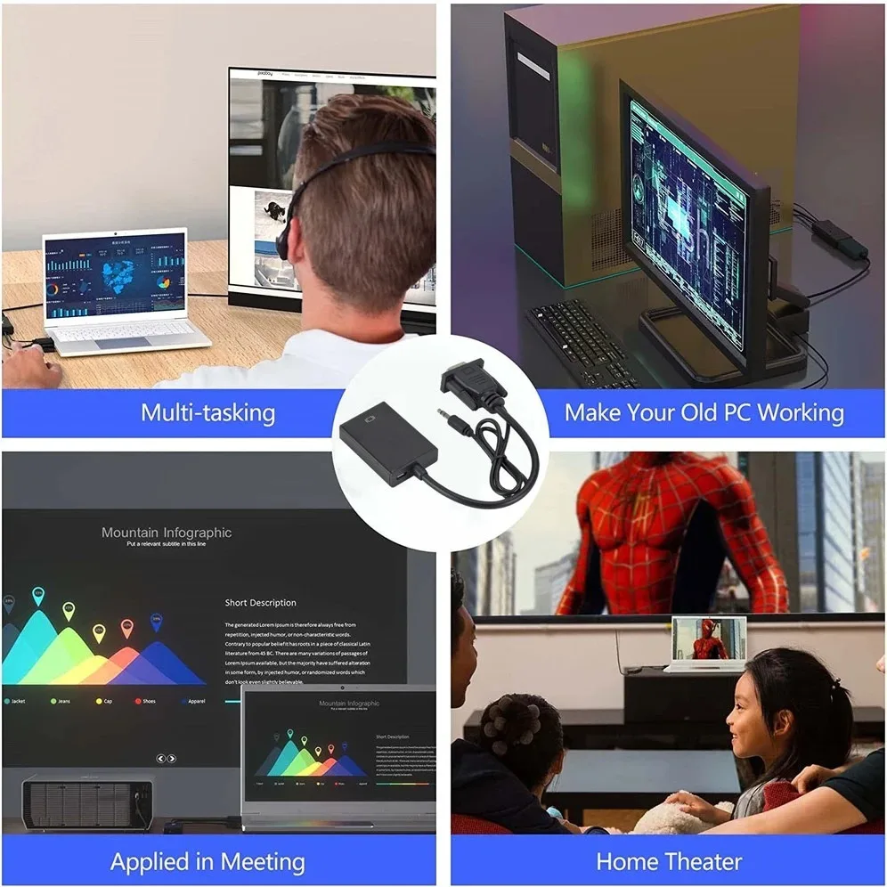VGA to HDMI-compatible Converter Cable Full HD 1080P VGA to HDMI Cable Adapter W