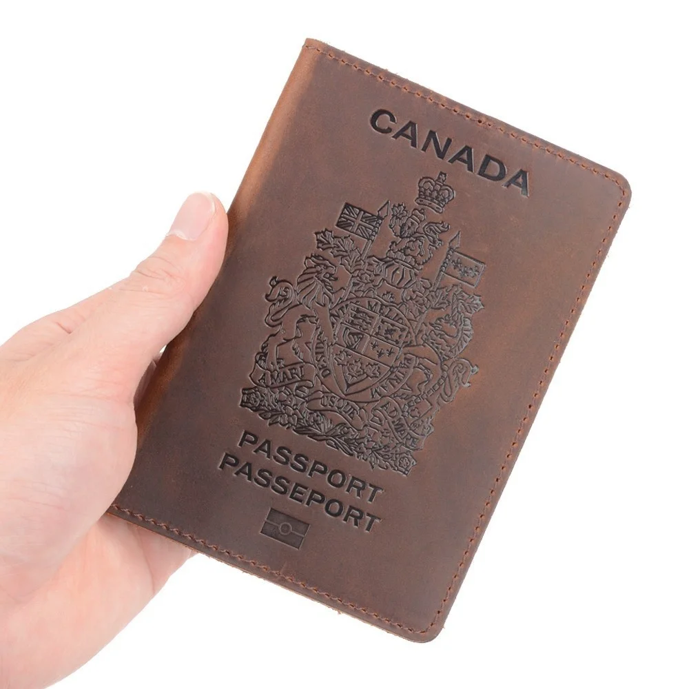 Natural Leather Canada Passport Cover For Canadians Credit Card Holder