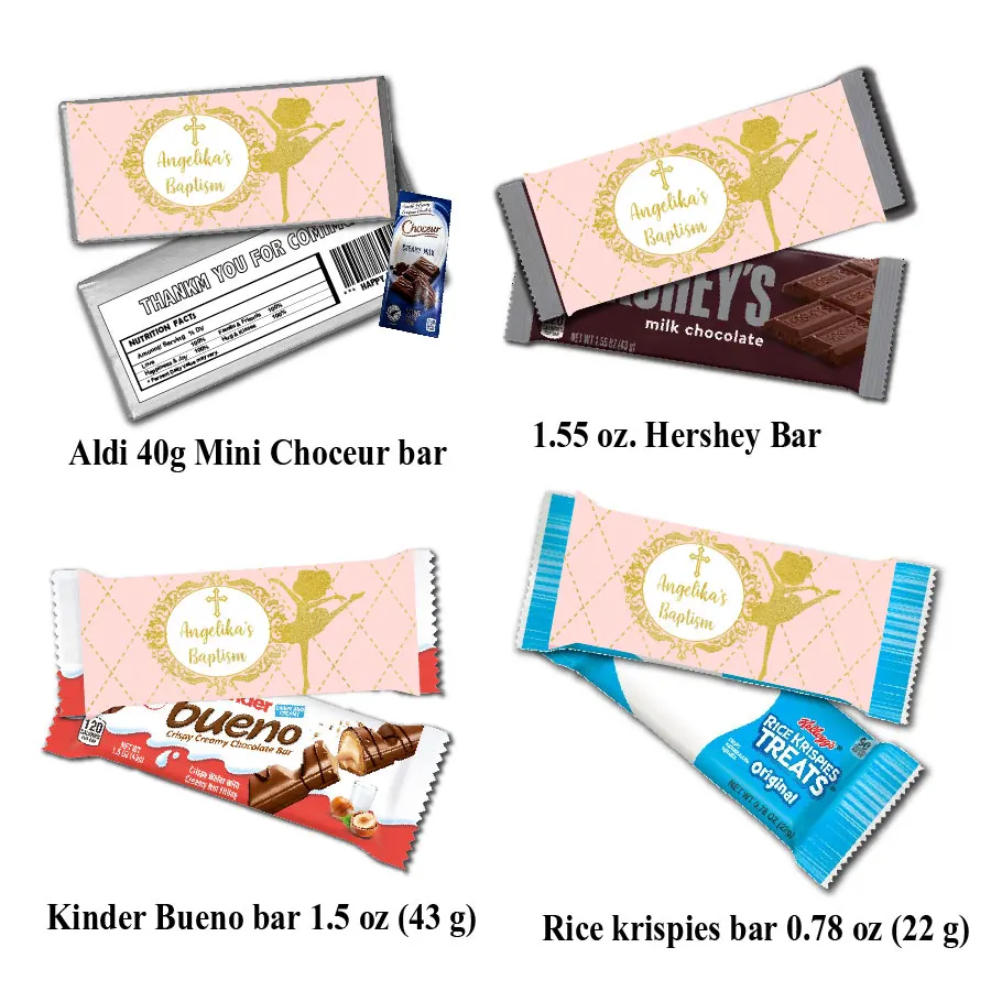 Custom Ballerina Kinder Bueno Hershey Chocolate Bar Rice Krispies Label Candy Wrapper Sticker Girl Battesimo Prima Comunione
