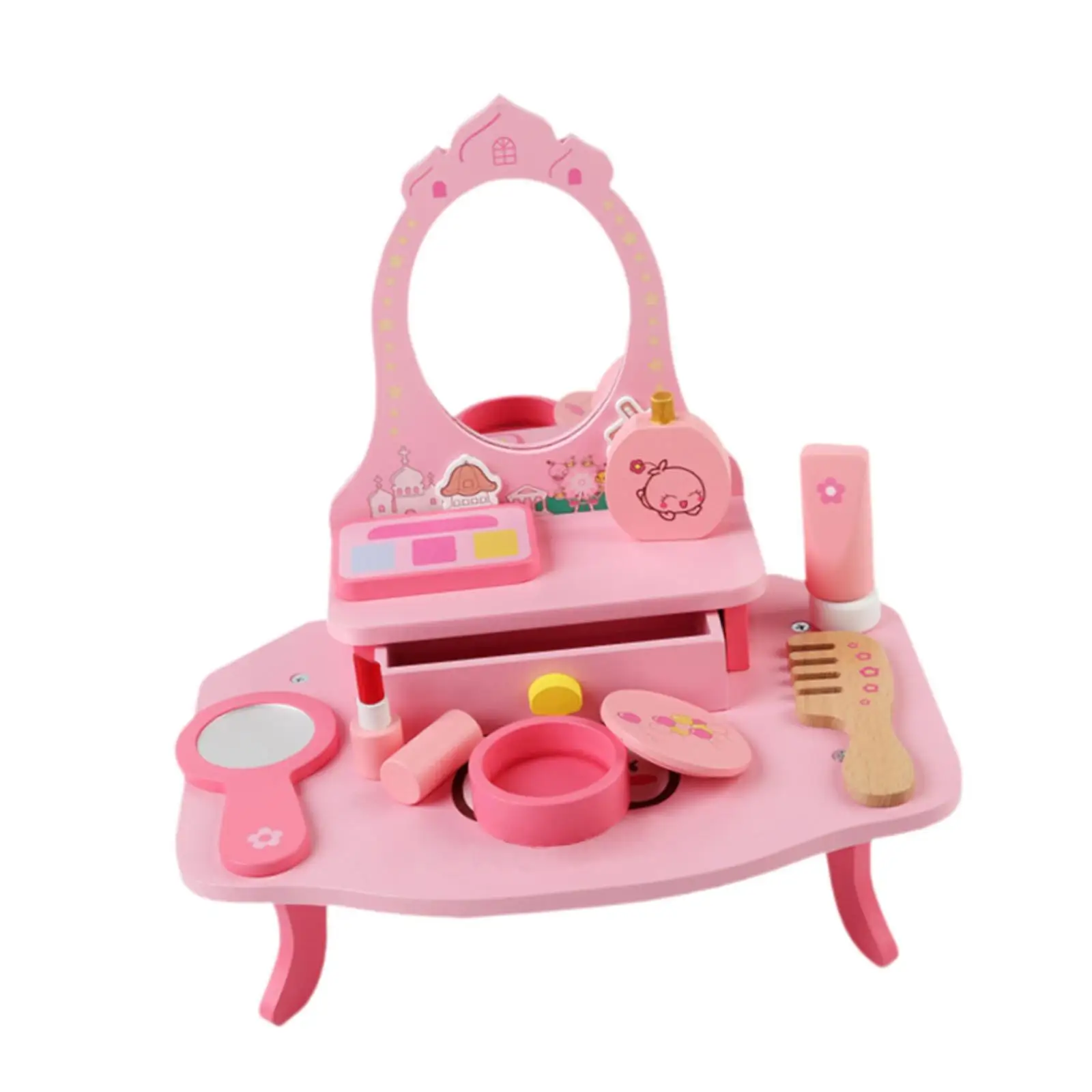Kids Makeup Kits Role Play Games Beauty Salon Play Set Wooden Dressing Table Playset Pretend Makeup Kits for Girls Children