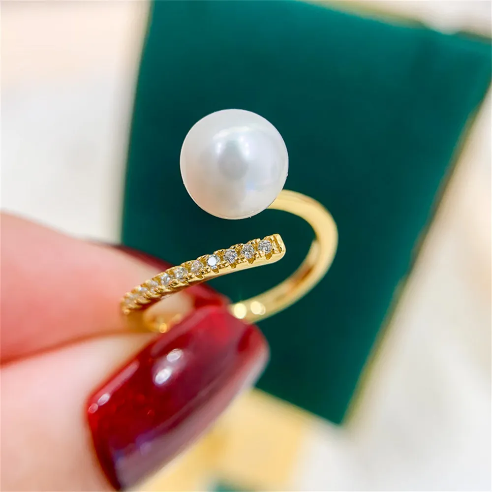 

DIY Pearl Accessories S925 Sterling Silver Ring Empty Holder Fashion Edition Ring Silver Jewelry Holder with 6-8mm Beads
