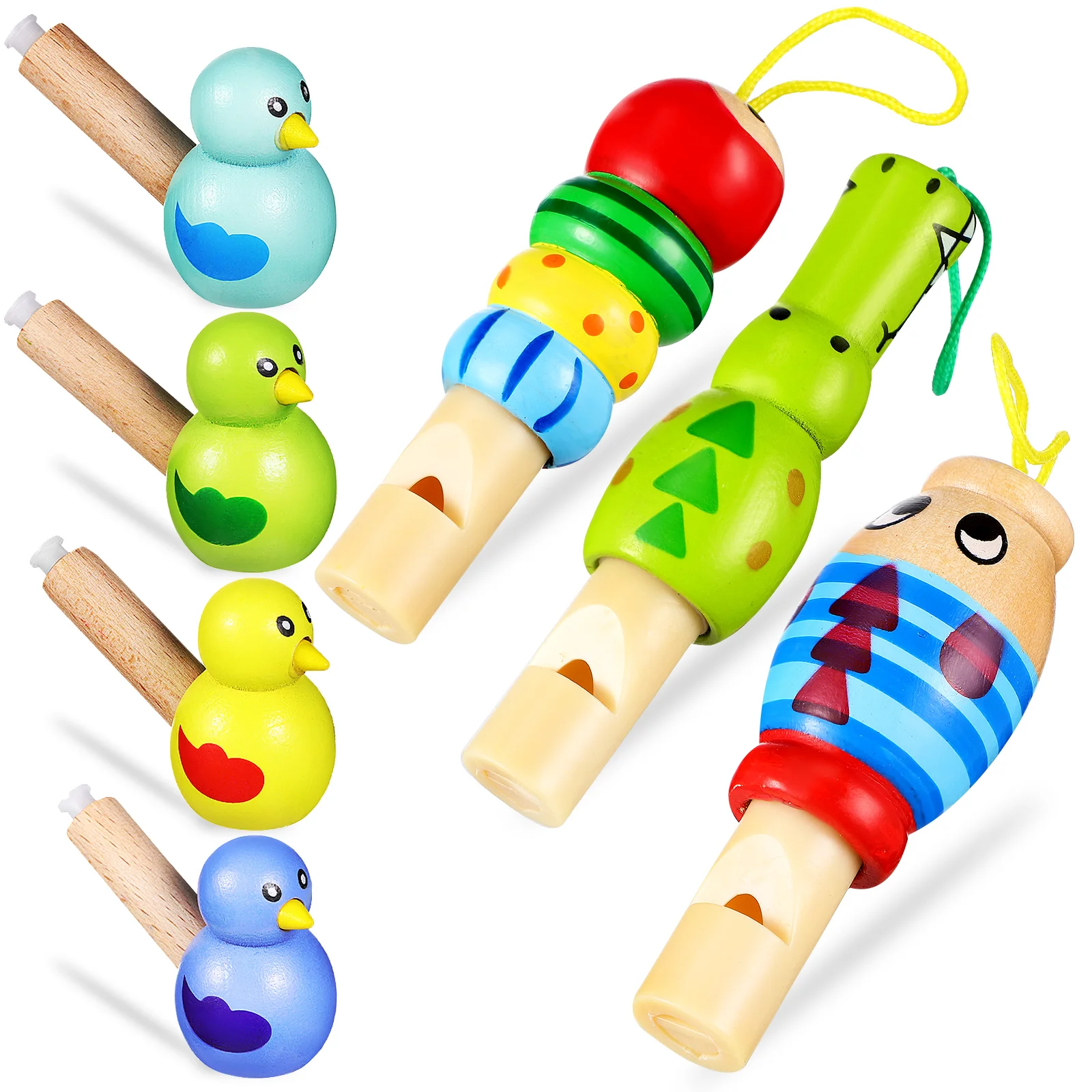 

7 Pcs Animal Whistle Children's Toys Baby with Lanyard Vocalize Music Cartoon Bird Wooden Pvc Kids Whistles for Emergency