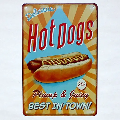 

delicious hot dogs metal tin sign Bar Cafe Garage Wall Decor Retro vintage 7.87 X 11.8 inch
