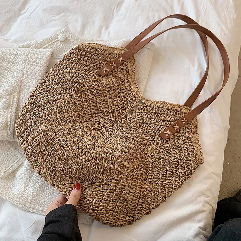Handwoven Women Handbags Adjustable Strap Rattan Composite Shoulder Bag Large-capacity Portable  Storage Daily Leisure
