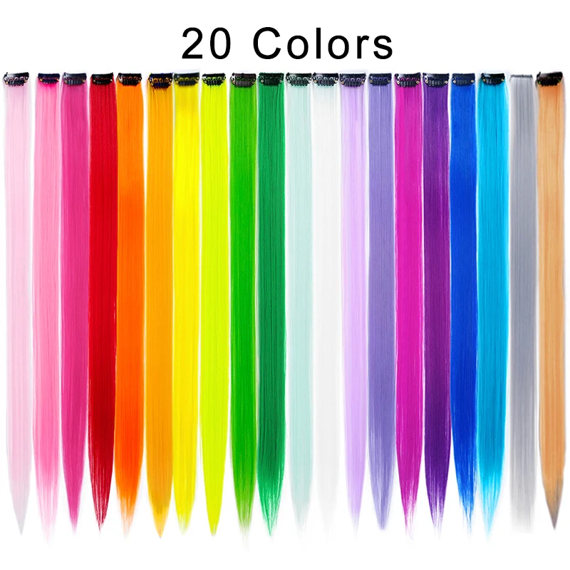 Straight Colored Clip In One Piece Hair Extensions 10 Packs 22inch Rainbow Color Synthetic Girls Fake False Clip on Hair Pieces hair extensions