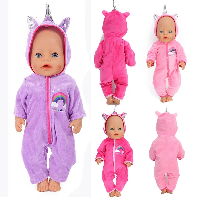 JUMPSUIT UNICORN ALL IN ONE ROMPER CLOTHES FITS 43CM BABY ANNABELL DOLL 