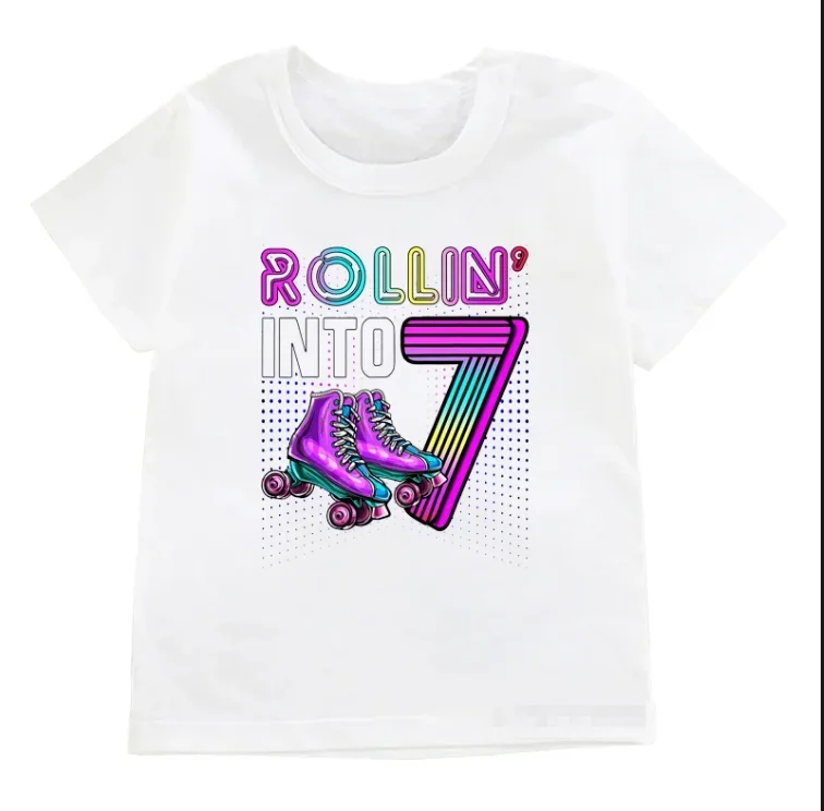 Funny T-shirt for 6-12 Roller Skating Print Kids Rollin Into Clothing Baby New Fashion White T-shirts Street Trend Tees Tops 3