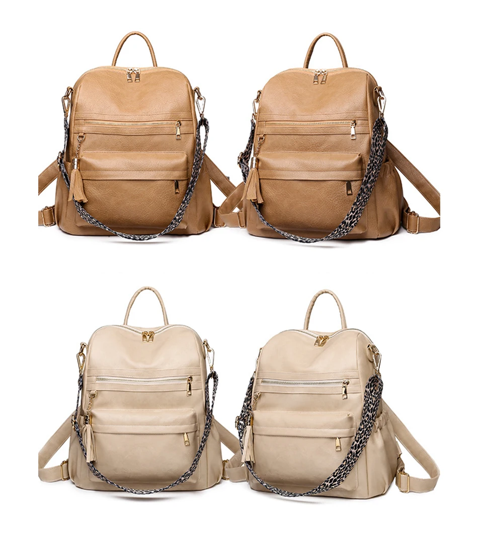 Scuola invernale da donna in pelle PU casual per ragazze adolescenti Zaino da viaggio Borse a tracolla leopardate moda vintage_voghion.com