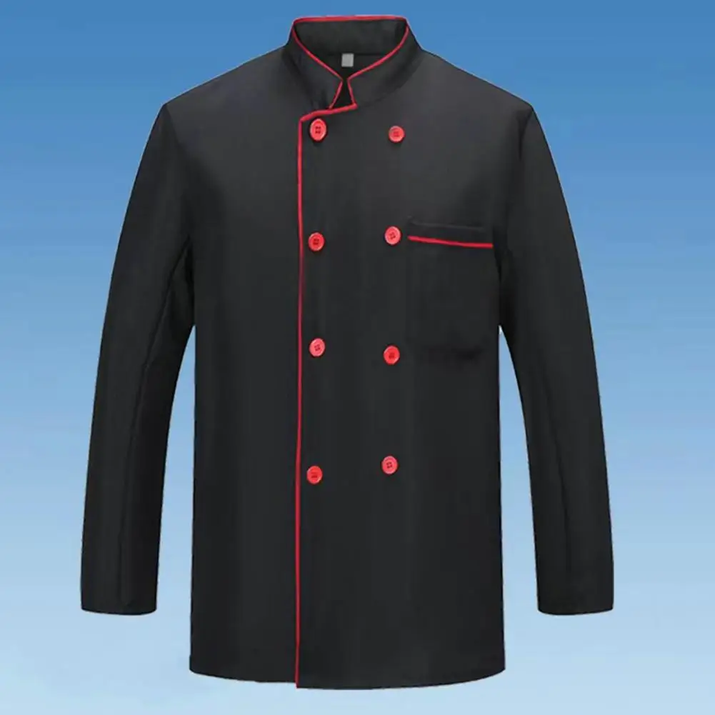 

Chef Jacket Button Closure Long Sleeves Chef Shirt Stand Collar Lint-free Catering Kitchen Chef Uniform Custom Cooking Clothes