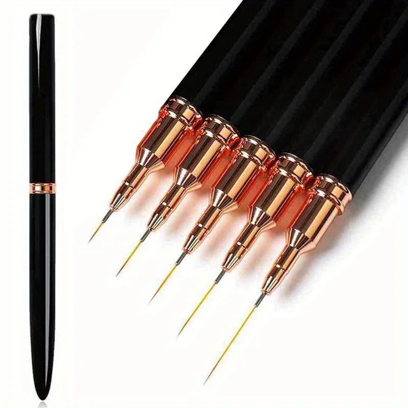 5Pcs/Set Nail Art Liner Brushes Set Elongated Lines Striping Drawing UV Gel Painting Nail Design Pen Professional Manicure Tool