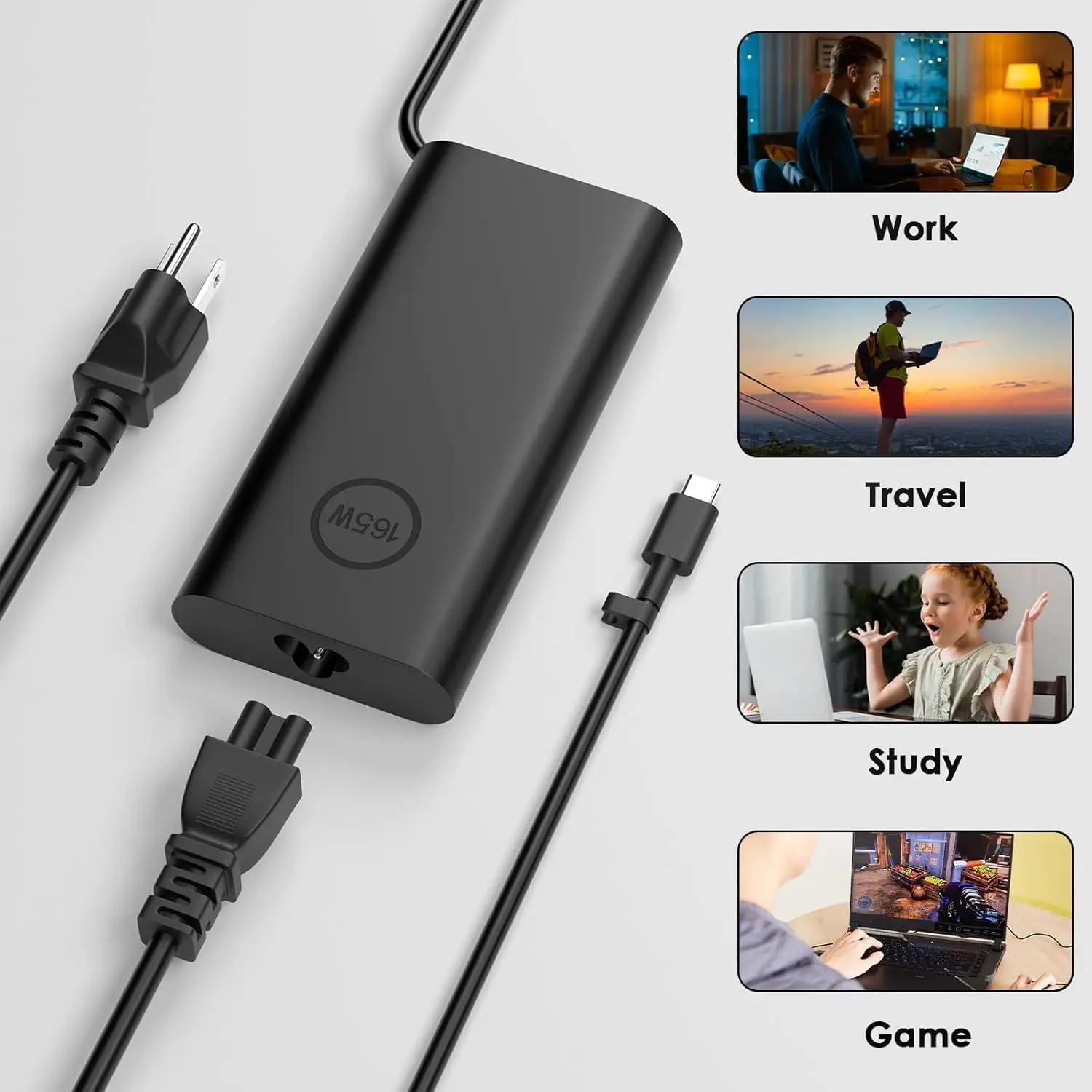 165W USB/Type C 노트북 전원 어댑터 충전기 (델 프리시전5680 5690 3581 XPS17 15 9730 9720 프로 맥스16 18 래티튜드 7640 5440 호환)