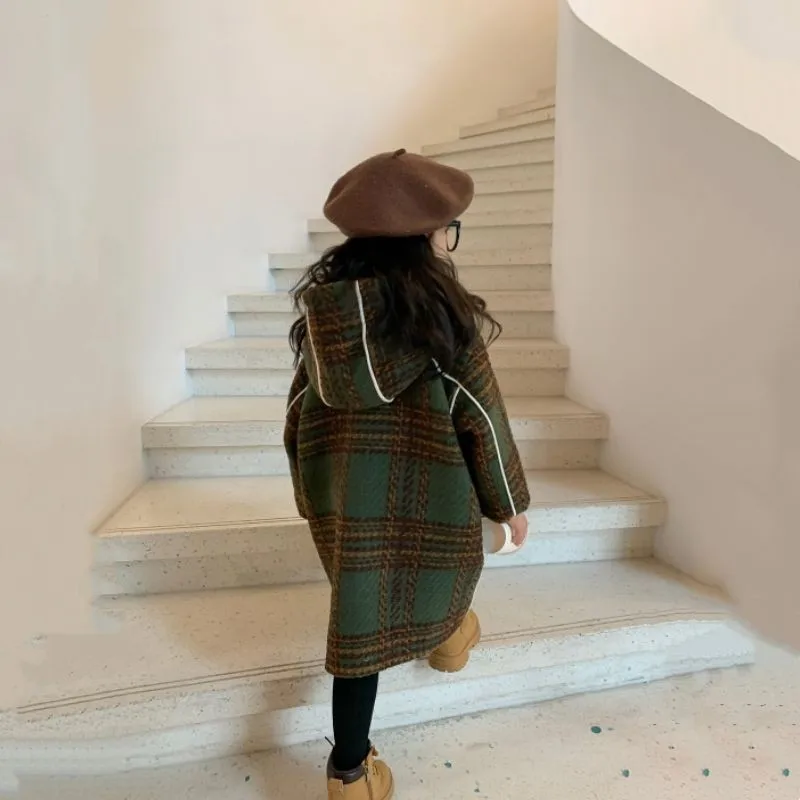 Girls Kids Woolen Coat Jacket Overcoat 2022 Classic Warm Plus Thicken Winter Cotton Fleece Children's Clothing