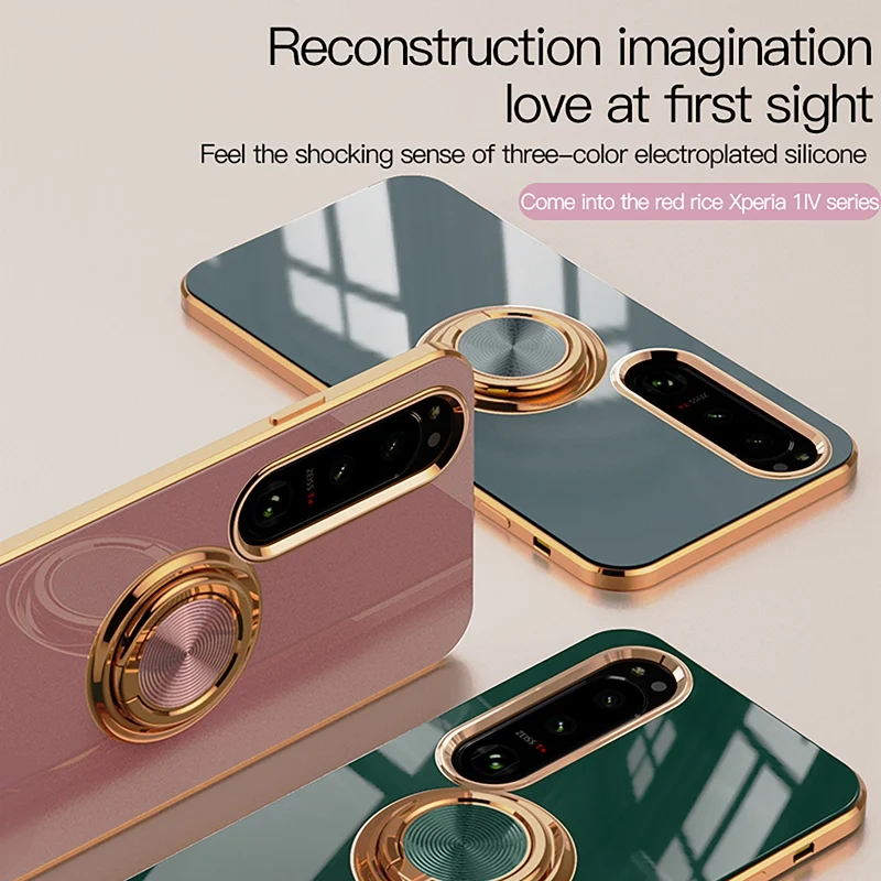 Luxury Electroplated Silicone Magnetic Ring Holder Phone Case - Shockproof Design