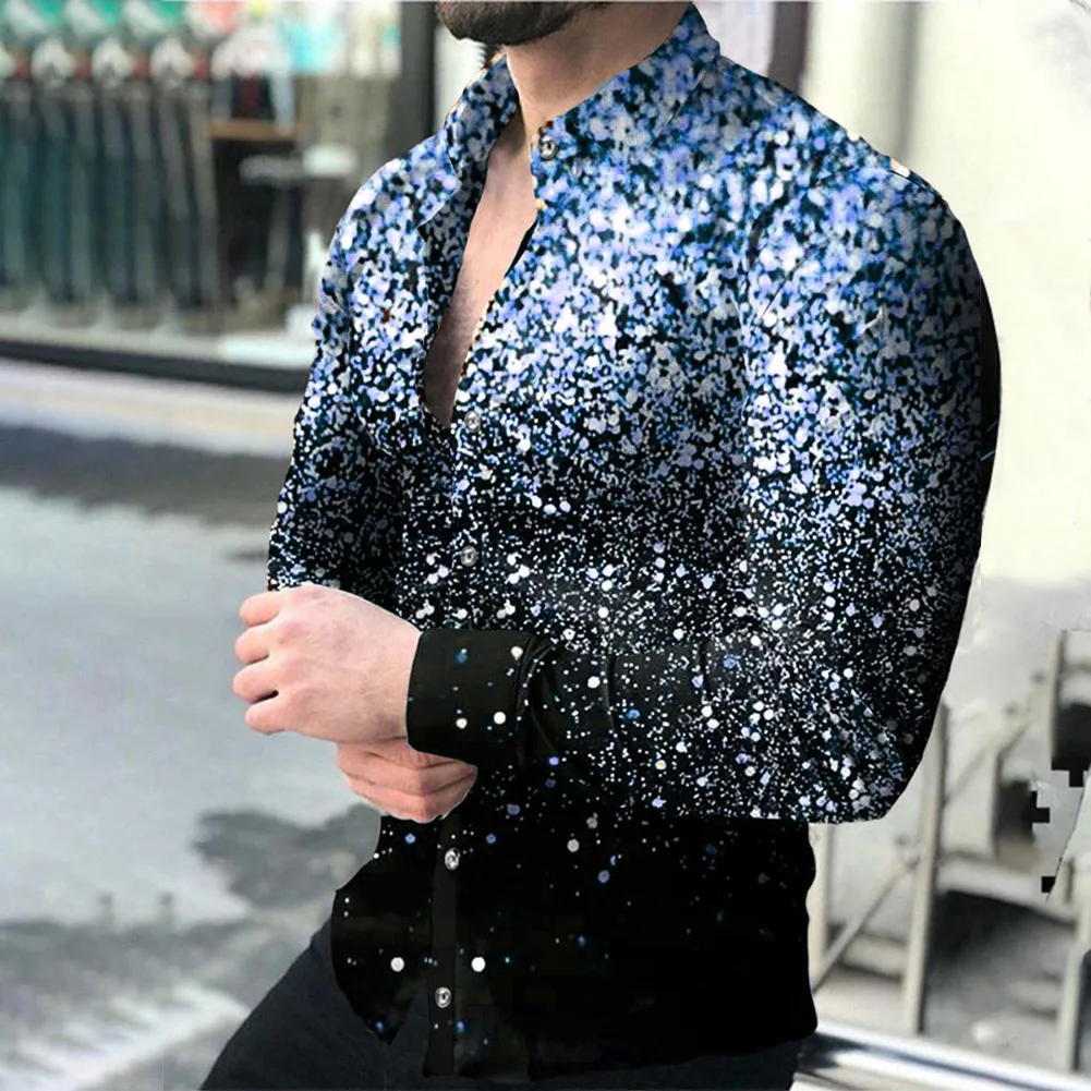 Vestido de lentejuelas brillantes para hombre, camisas de manga larga con botones, camisas brillantes para fiesta de club nocturno, graduación, camisa informal transpirable, _ - AliExpress Mobile
