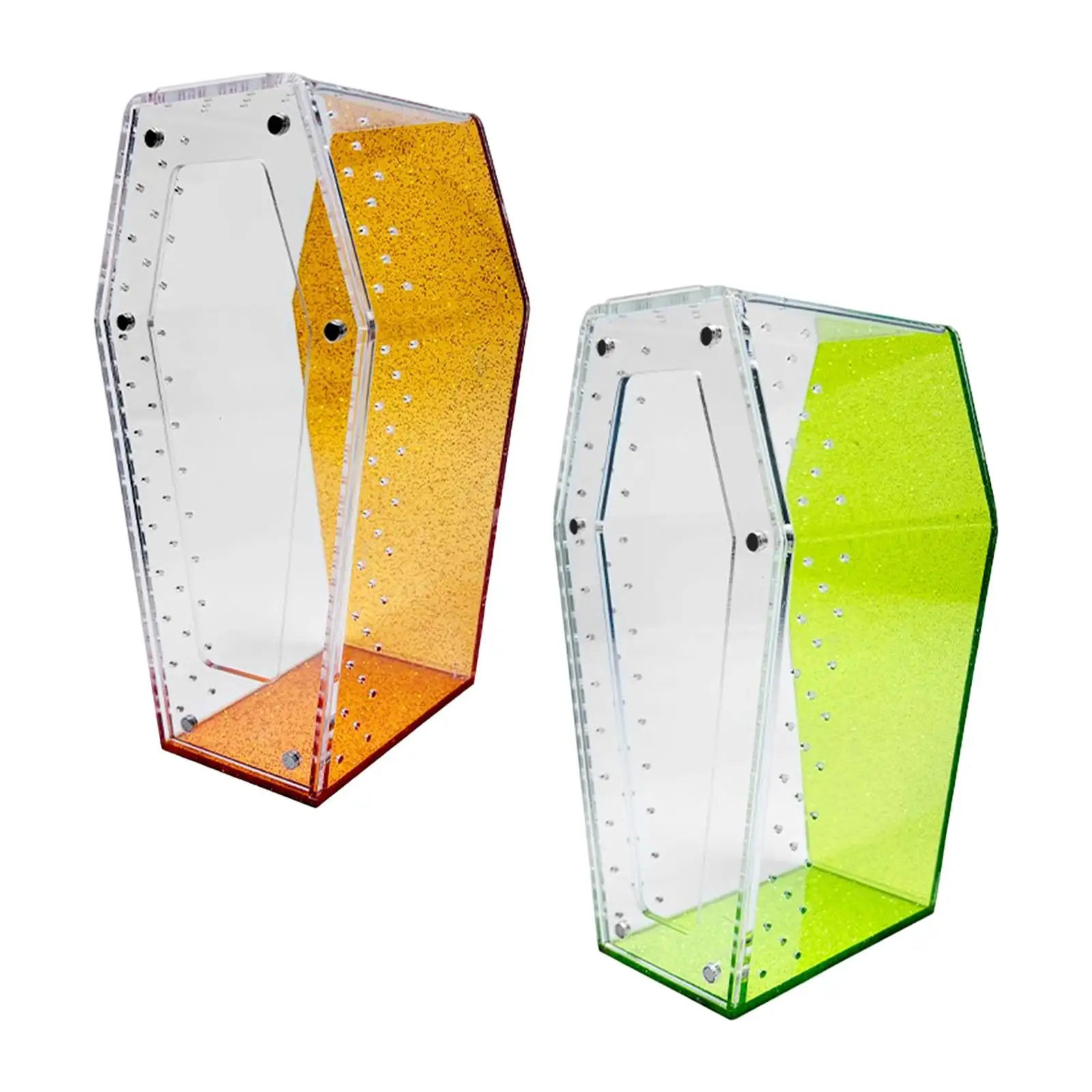 Small Acrylic Terrarium Accessories Spider Cage Coffin Shaped Tank for Reptile Amphibian Vivarium Display