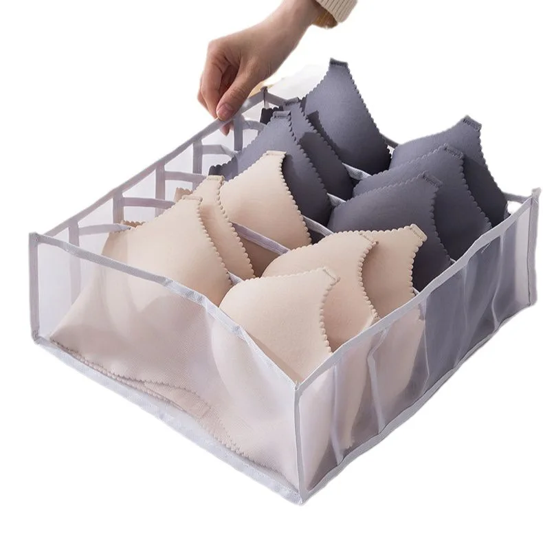 Mesh underwear storage box three piece set, divided drawer folding storage bag 5
